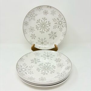 New! Robert Stanley White Salad Plate Sliver Snowflake 8” Set of 4